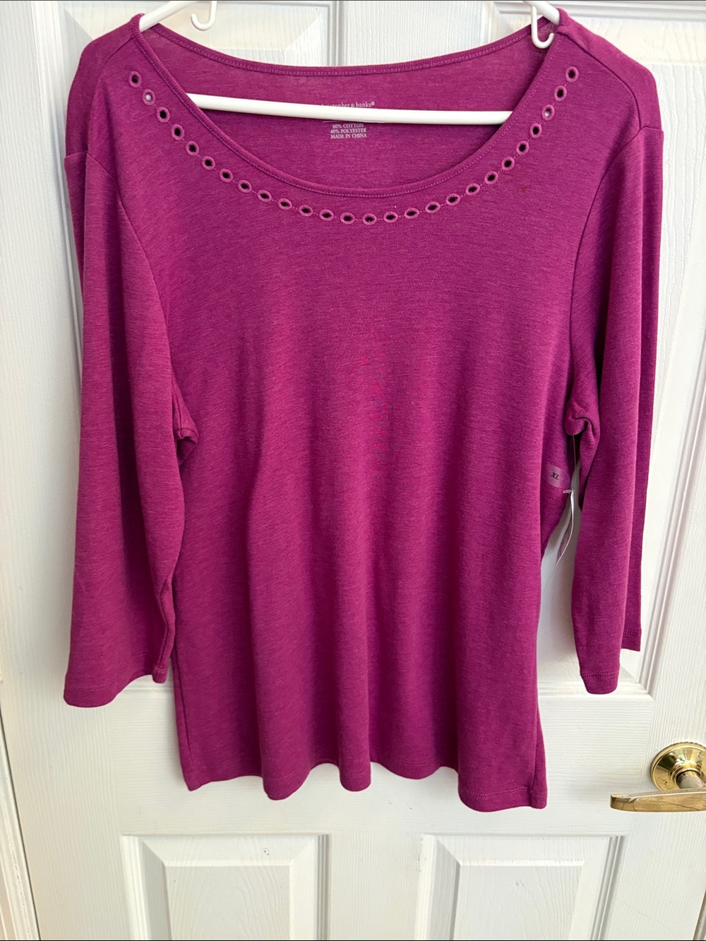 Christopher & Banks Raspberry Eyelet Scoop Neck 3/4 Sleeve Top NWT size XL